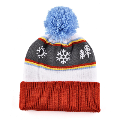 Custom Acrylic Jacquard Pattern Pompom Beanie