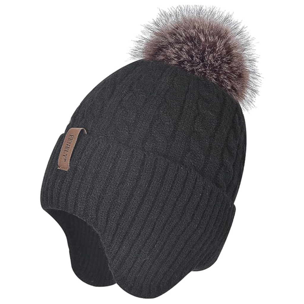 Custom Cashmere Pompom Earflap Beanie With Labling Logo - Aungwinter