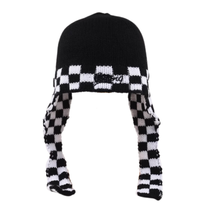 Patchwork Knit Lattice Long-Earflap Beanies We 2410-06 (3)