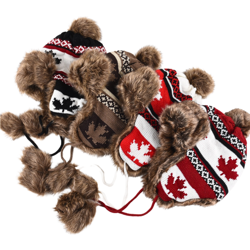 Winter Jacquard Faux Fur Earflap Beanies We2410-04 (5) Winter Jacquard Faux Fur Earflap Beanies We2410-04 (5)