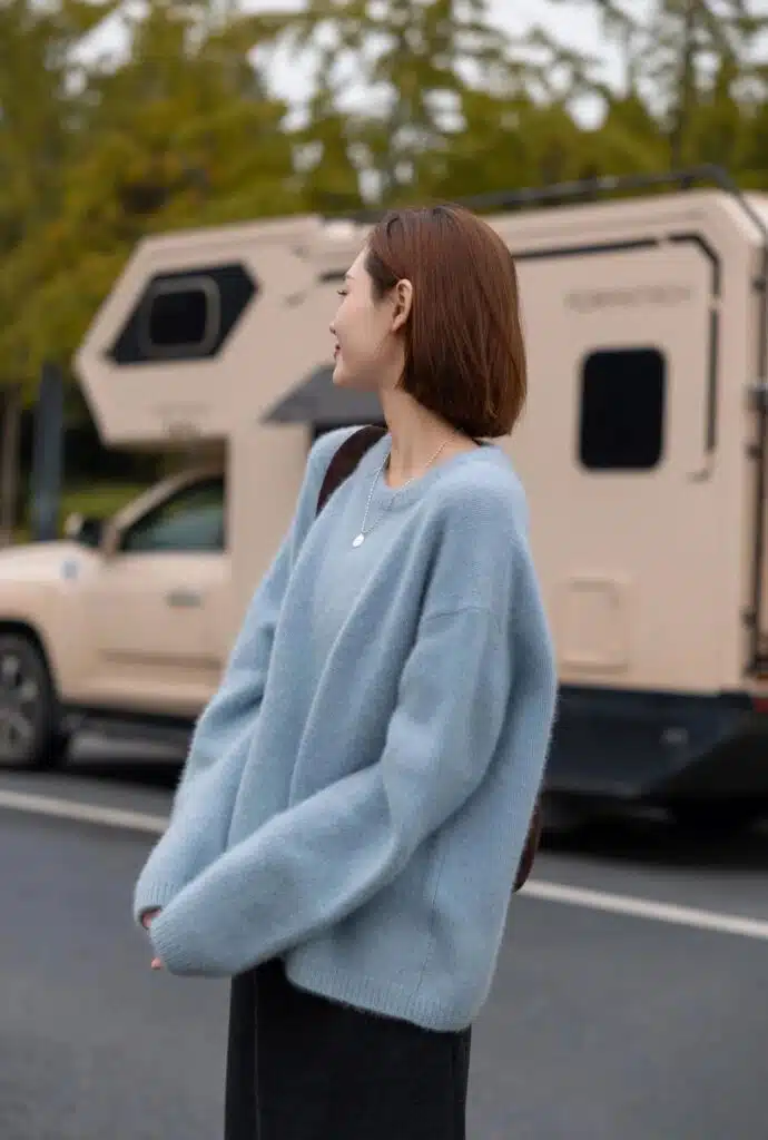 light blue sweater
