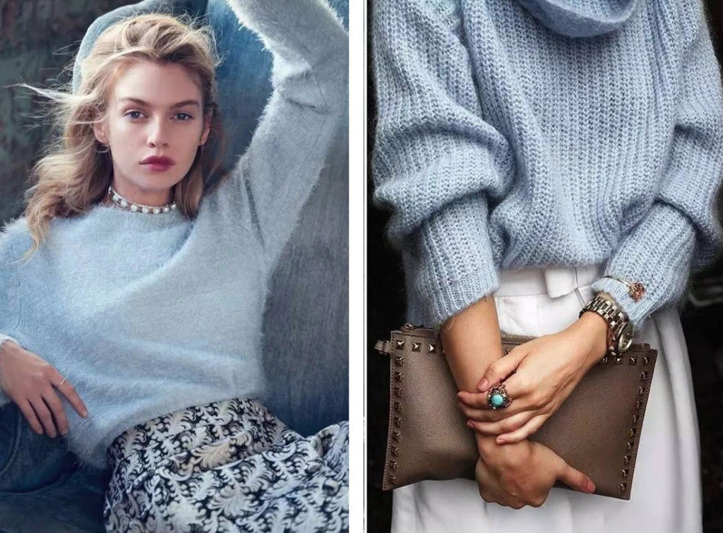 light blue sweater