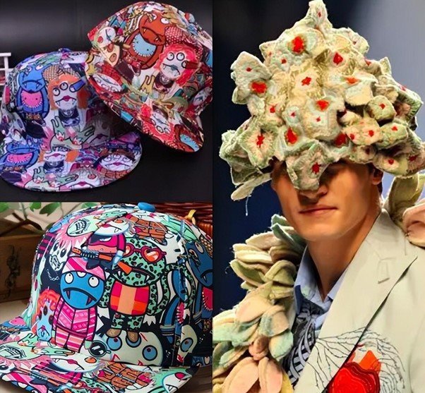 naïve hats or hats with cartoon patterns