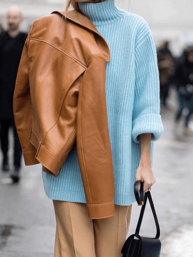 light blue sweater