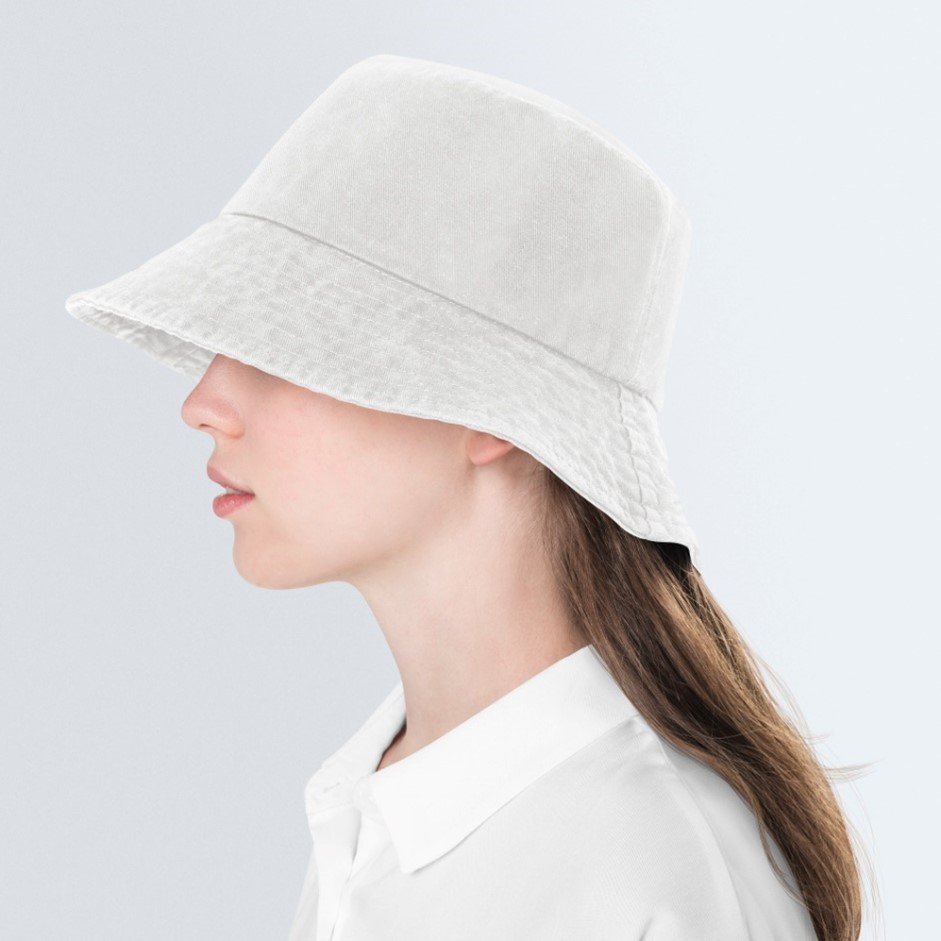 white bucket hat