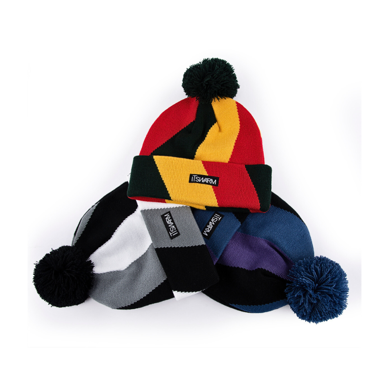 Color-Contrast Woven Label Pompom Beanies SFG-210409-1 (5)