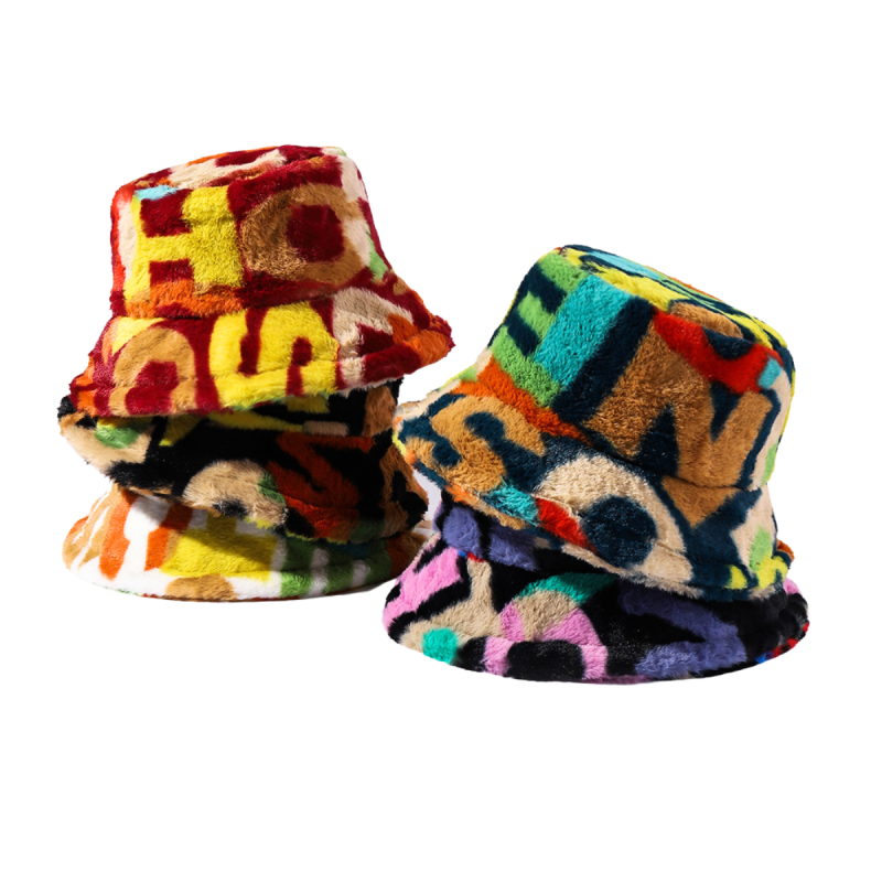 Colorful Jacquard Faux Fur Bucket Hats Wwbh2410-03 (7)