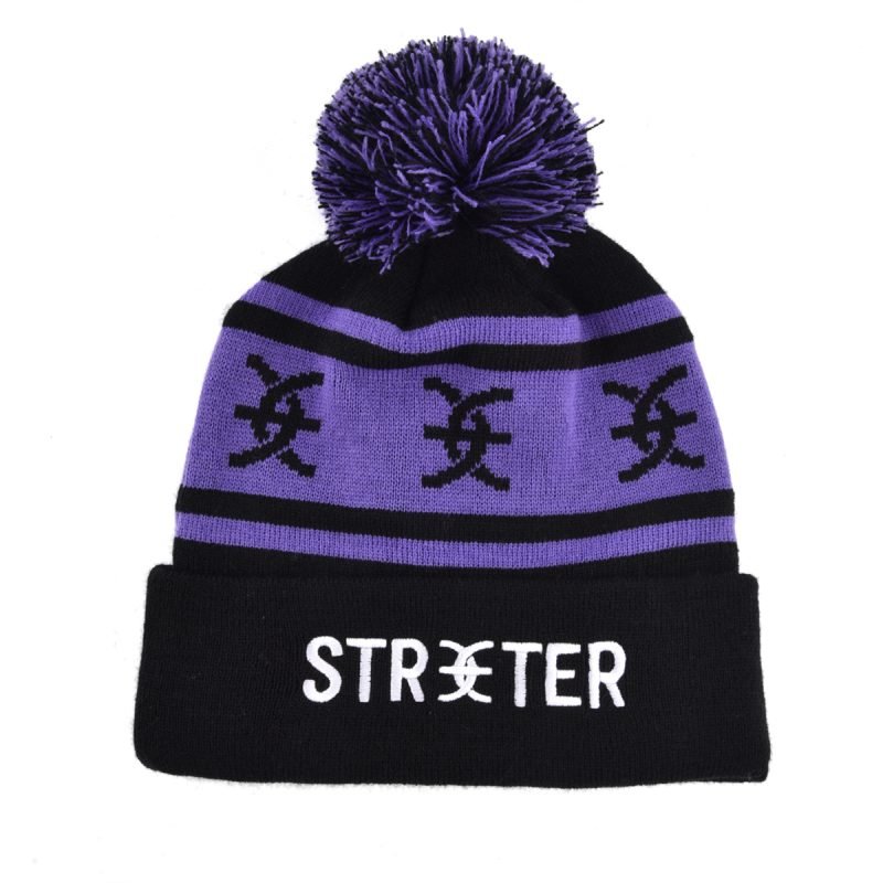 Embroidered Jacquard Knitted Pompom Beanie KN2101251 (1)