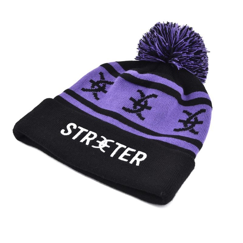 Embroidered Jacquard Knitted Pompom Beanie KN2101251 (2)