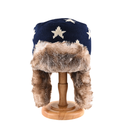 Jacquard Striped & Star Faux Fur Knit Earflap Beanies We2410-05 (1)