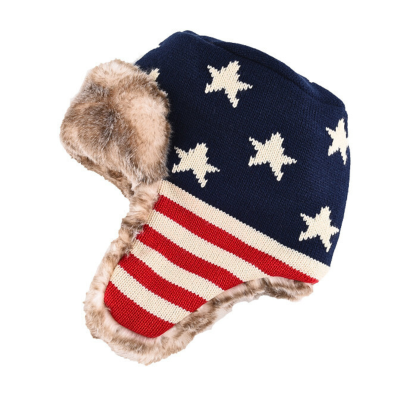 Jacquard Striped & Star Faux Fur Knit Earflap Beanies We2410-05 (2)