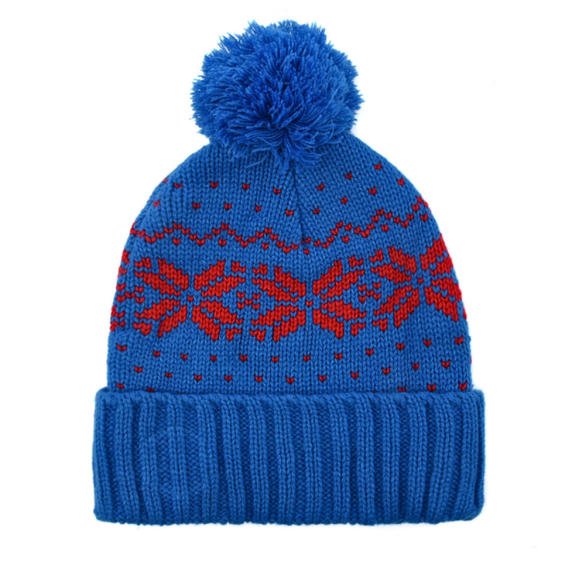 Two-Tone Jacquard Knit Pompom Beanies PB-FD0004 (2)