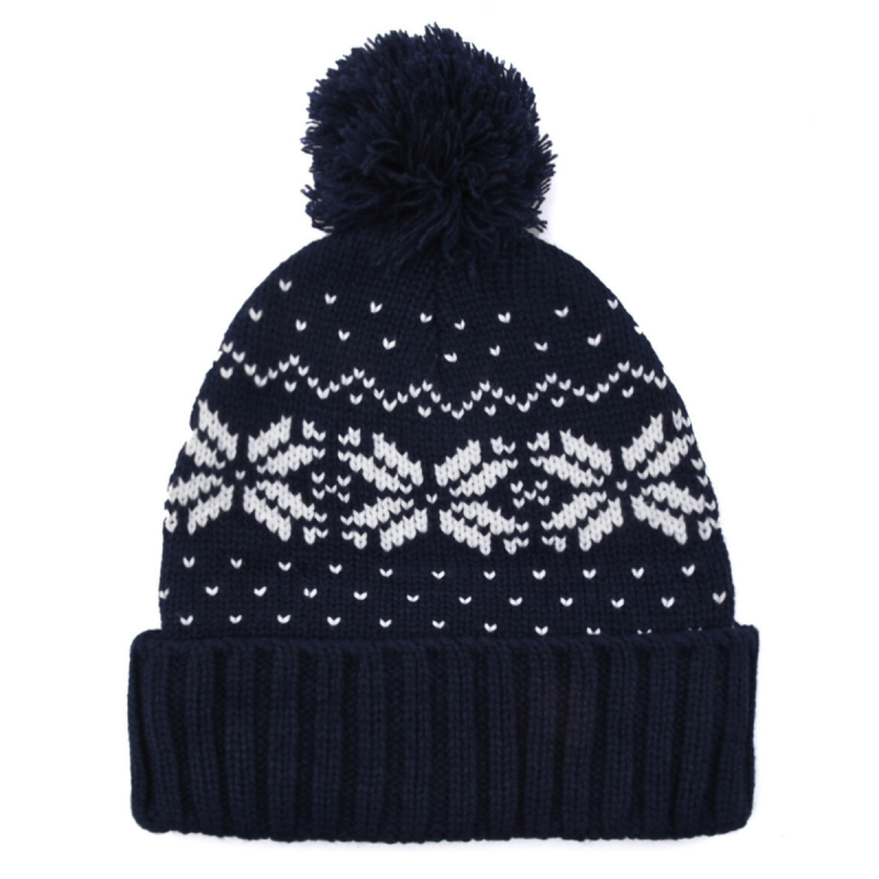 Two-Tone Jacquard Knit Pompom Beanies PB-FD0004 (3)