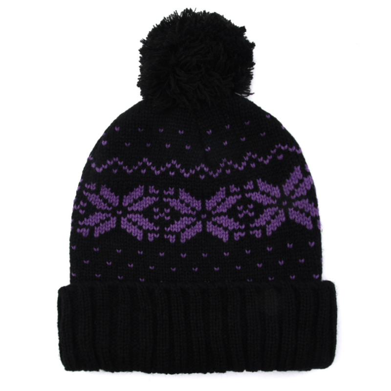 Two-Tone Jacquard Knit Pompom Beanies PB-FD0004 (4)