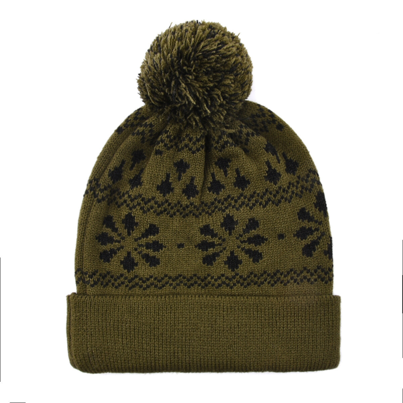 Two-Tone Jacquard Knit Pompom Beanies PB-FD0004 (5)