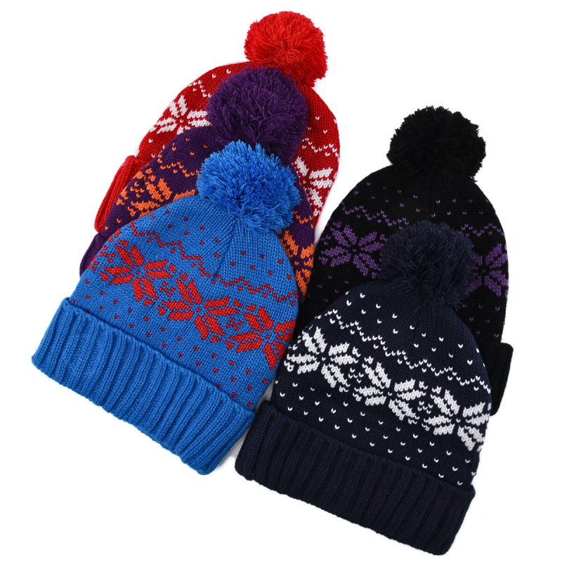 Two-Tone Jacquard Knit Pompom Beanies PB-FD0004 (7)