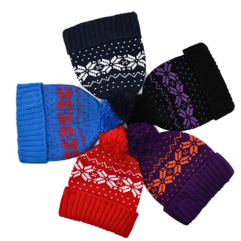 Two-Tone Jacquard Knit Pompom Beanies PB-FD0004 (8)