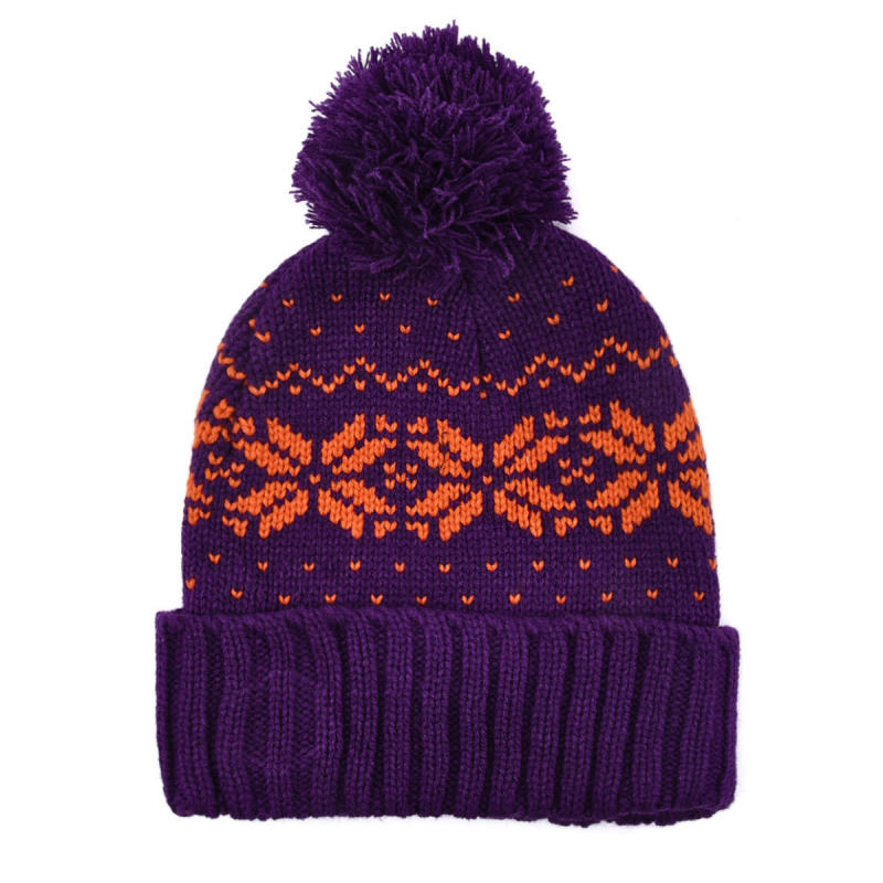 Two-Tone Jacquard Knit Pompom Beanies PB-FD0004 (9)