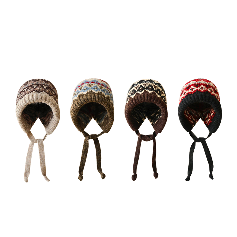 Variegated Knitted Long Earflap Beanies Wbeh2410-03 (1)