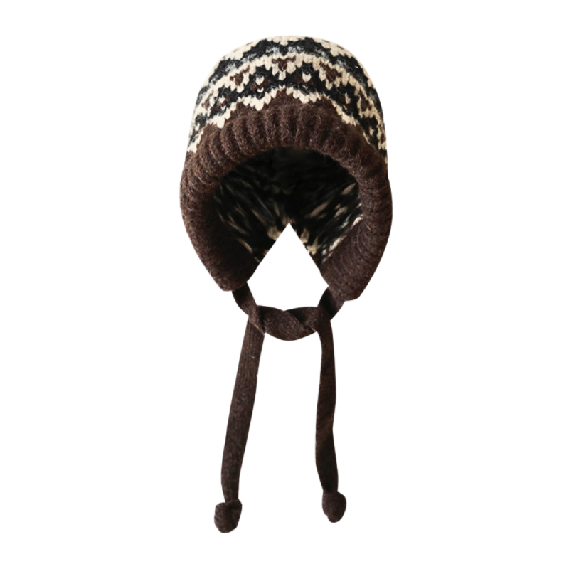 Variegated Knitted Long Earflap Beanies Wbeh2410-03 (5)