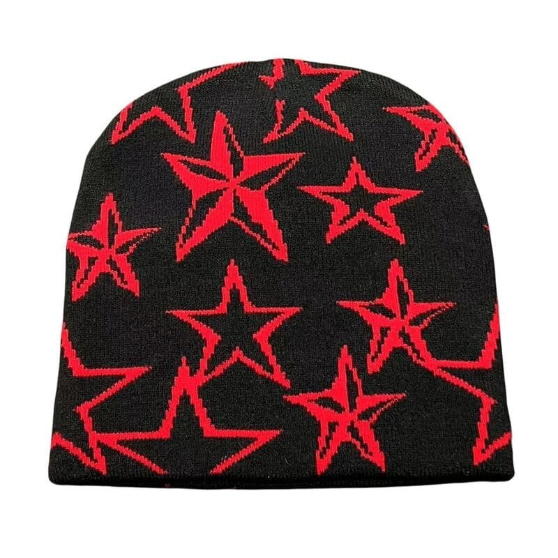 Custom Cuffless Custom Acrylic Jacquard Logo Star Beanie For Sports