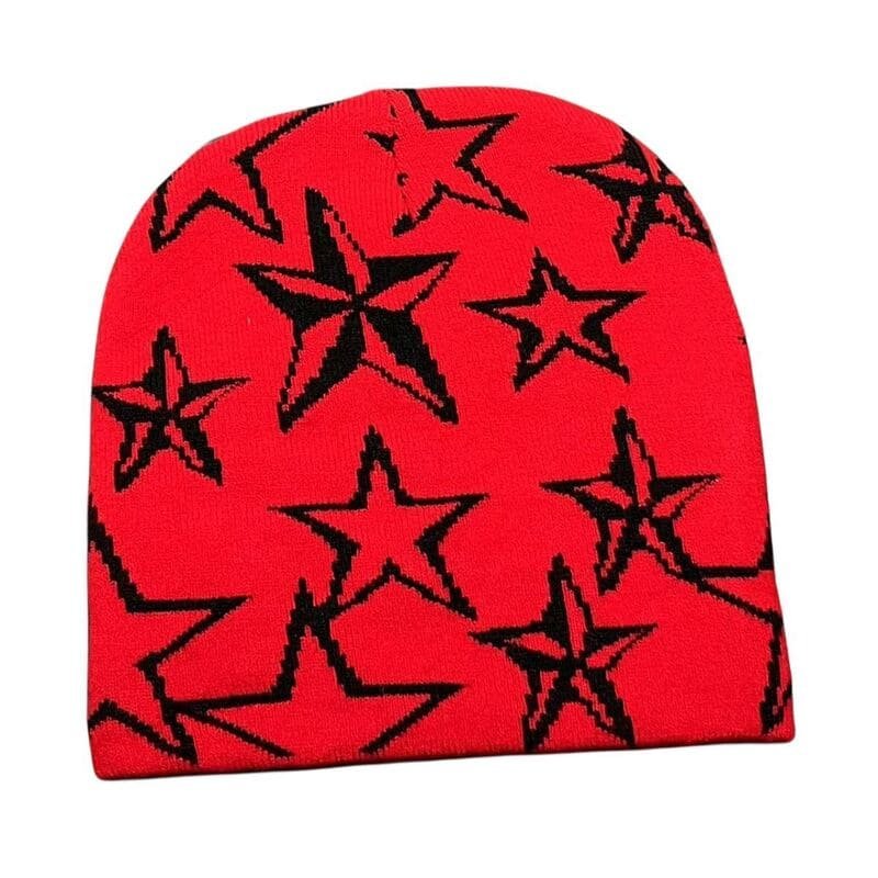 Custom Cuffless Custom Acrylic Jacquard Logo Star Beanie For Sports