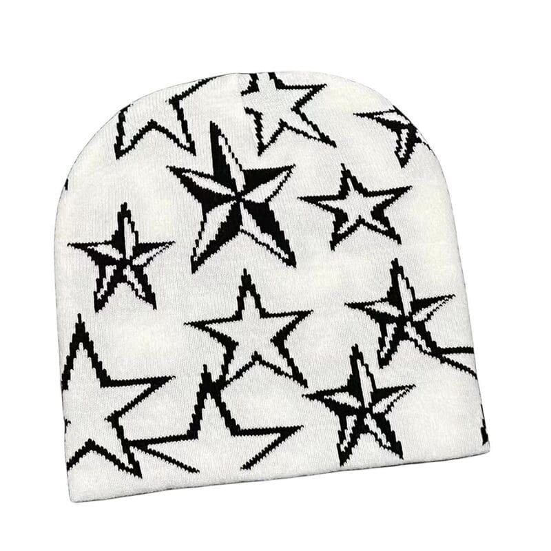 Custom Cuffless Custom Acrylic Jacquard Logo Star Beanie For Sports