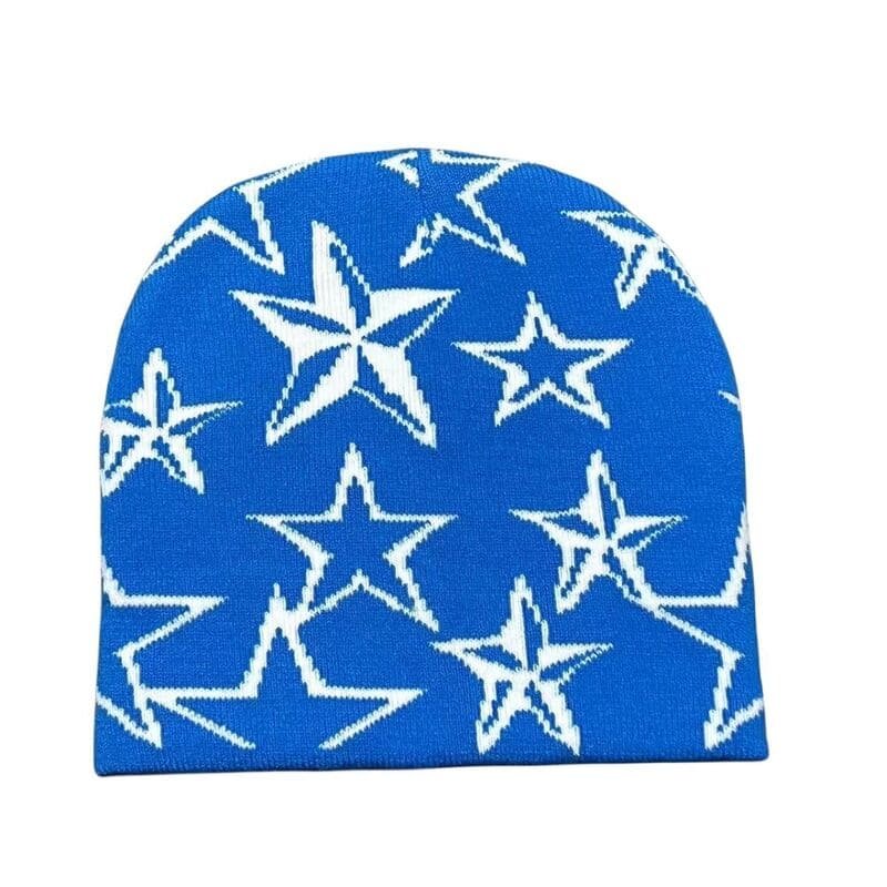 Custom Cuffless Custom Acrylic Jacquard Logo Star Beanie For Sports