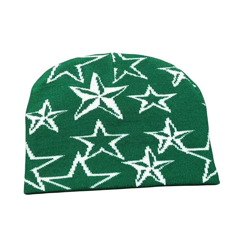 Custom Cuffless Custom Acrylic Jacquard Logo Star Beanie For Sports