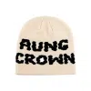 Beige-black Jacquard Letter Knit Cuffless Beanies SFA-220923-04