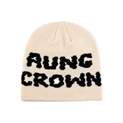 Beige-black Jacquard Letter Knit Cuffless Beanies SFA-220923-04
