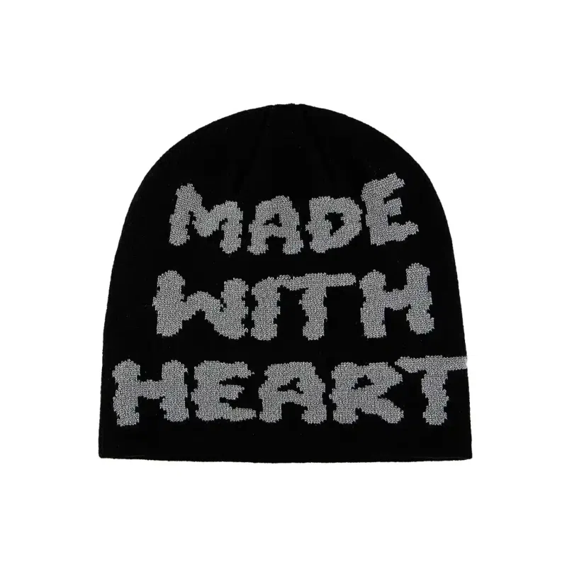 Bla ck-Gray Jacquard Letter Knit Cuffless Beanies SFA-220923-04