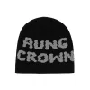 Black Jacquard Letter Knit Cuffless Beanies SFA-220923-04