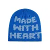 Blue Jacquard Letter Knit Cuffless Beanies SFA-220923-04