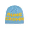 Light Blue-Yellow Jacquard Letter Knit Cuffless Beanies SFA-220923-04