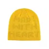 Orange-yellow Jacquard Letter Knit Cuffless Beanies SFA-220923-04