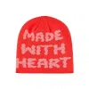 Red Jacquard Letter Knit Cuffless Beanies SFA-220923-04
