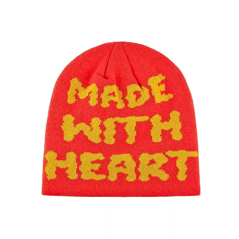 Red-yellow Jacquard Letter Knit Cuffless Beanies SFA-220923-04