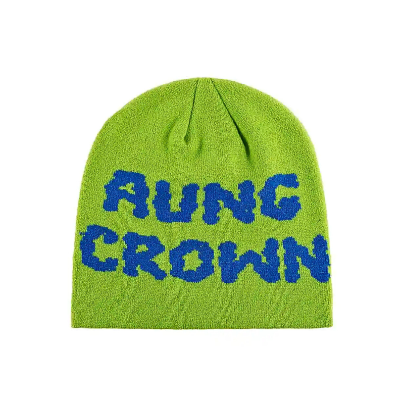 green - blue Jacquard Letter Knit Cuffless Beanies SFA-220923-04