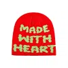 red-green Jacquard Letter Knit Cuffless Beanies SFA-220923-04