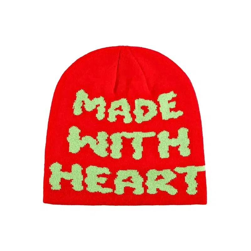 red-green Jacquard Letter Knit Cuffless Beanies SFA-220923-04