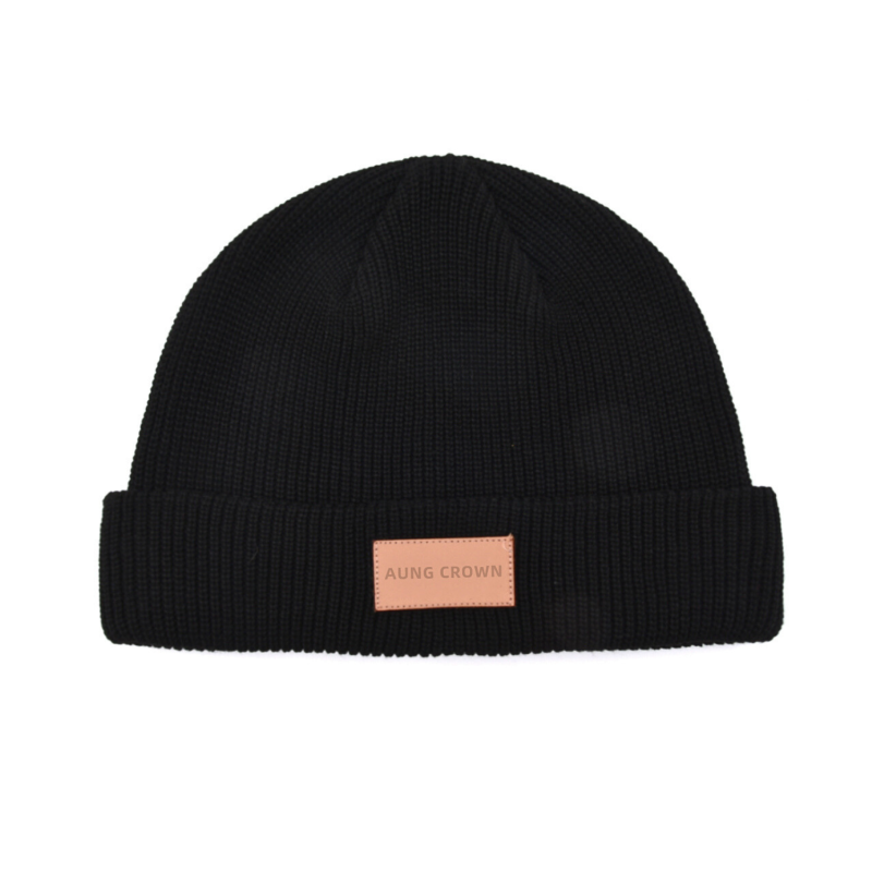 100% rPET Leather Patch Cuffed Beanies PB-FA0003 (1)