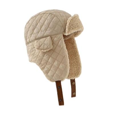 Beige Plain Warm Buckle Earflap Trapper Hats Wt2410-5