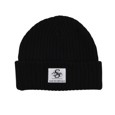 Black EmbroideredWoven Patch Cuffed Beanies PB-FB0003