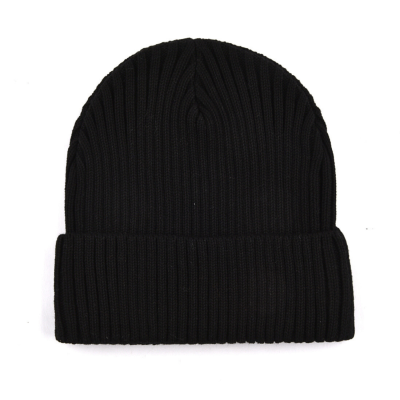 Black Plain-Colored Woven Cuffed Beanies PB-FB0004, back