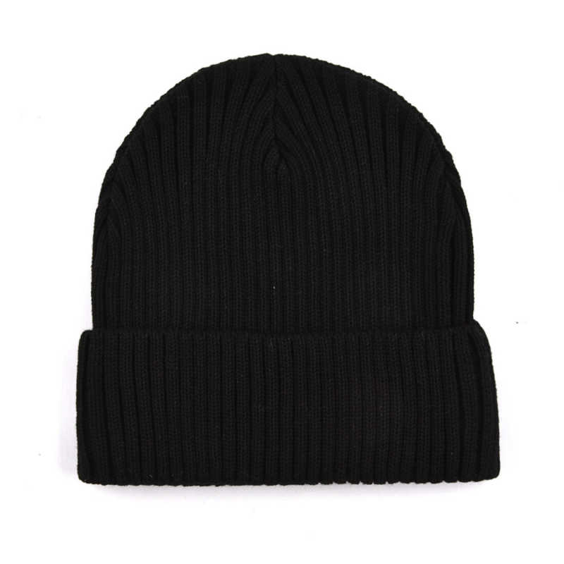 Black Plain-Colored Woven Cuffed Beanies PB-FB0004, back