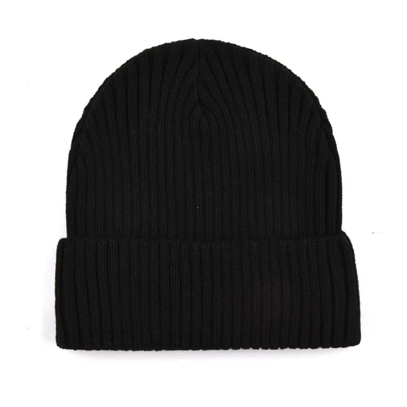 Bonnet noir uni à revers tissé PB-FB0004, dos