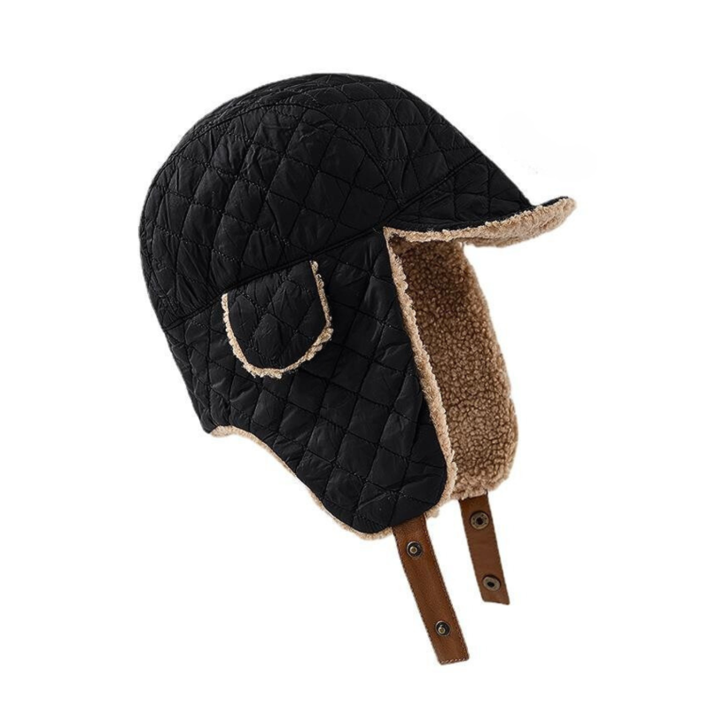 Black Plain Warm Buckle Earflap Trapper Hats Wt2410-5