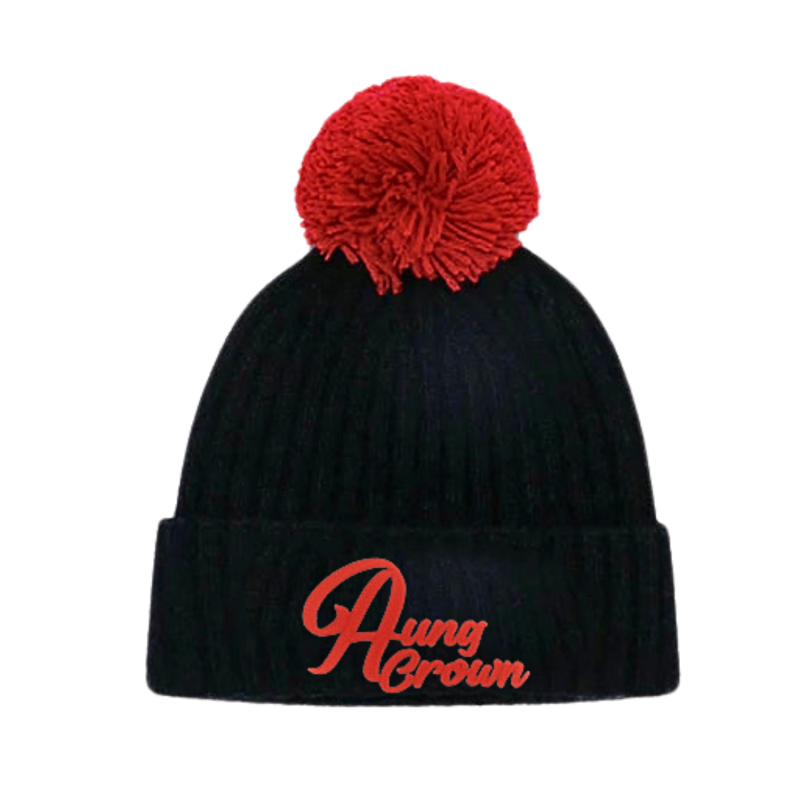 Black-Red Little Kids Two-Tone Pompom Beanies Wk2410-011