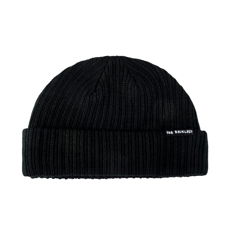 Black Woven Label Cuffed Fisherman Beanies BF-230915-01